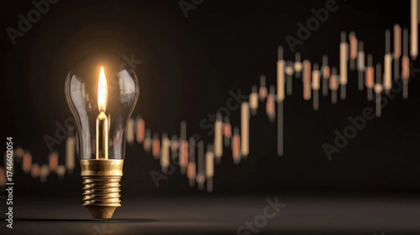 Fototapeta Light bulb with candlestick chart inside macd indicator