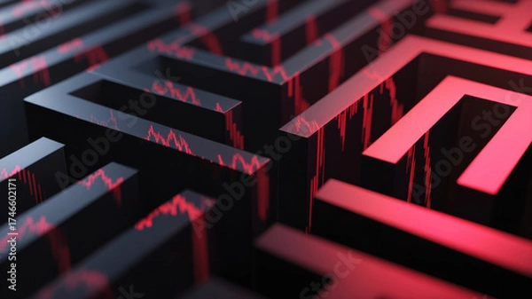 Fototapeta Stock market line emerging from maze, minimal