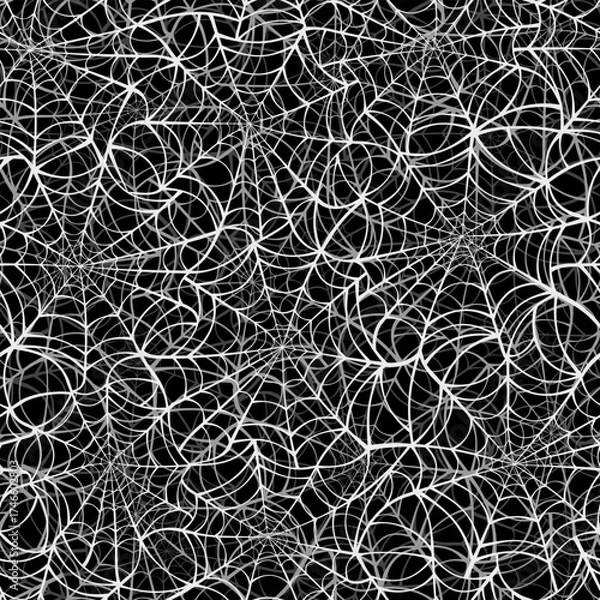 Fototapeta Spider web. Seamless pattern with spidersweb on a black background. Vector Halloween print