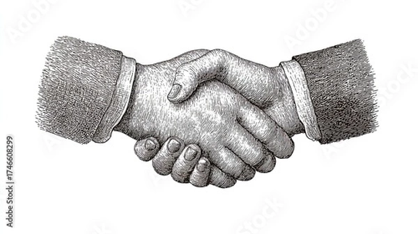 Fototapeta Vintage engraving sketch of handshake symbol representing unity cooperation trust and successful agreement