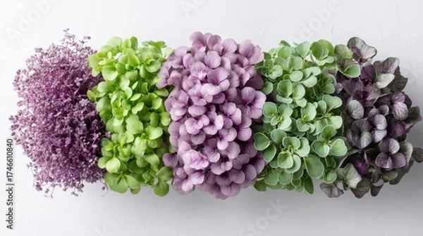 Obraz Colorful array of fresh microgreens on white background