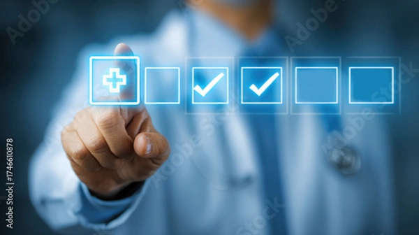 Obraz Male doctor interacting with digital healthcare interface
