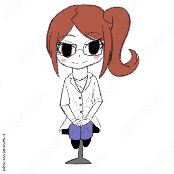 Obraz 白衣を着た女の子が椅子に座っている