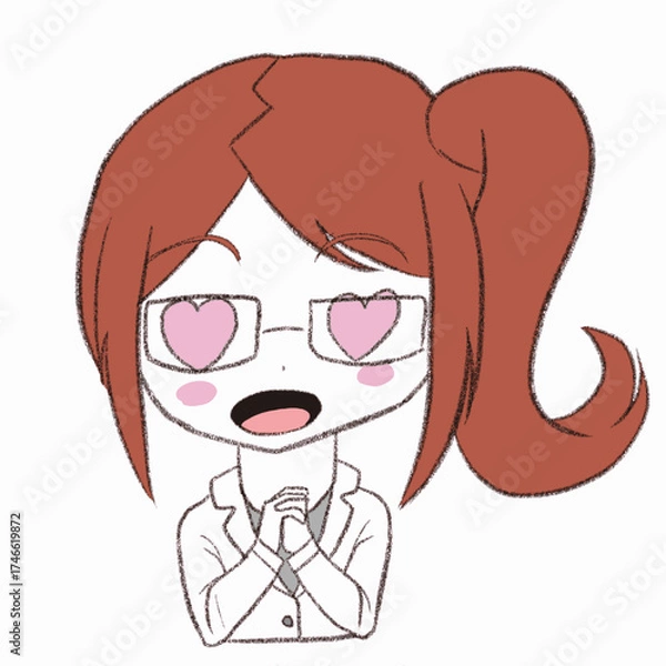 Obraz 白衣を着た女の子の目がハートになっている