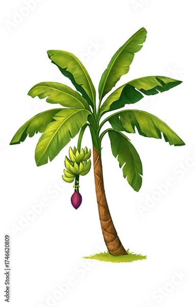 Fototapeta Tropical Banana Tree with Ripe Bananas and Purple Blossom