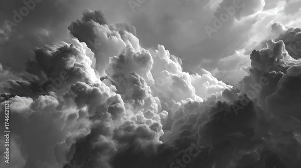 Obraz Dramatic grayscale sky filled with towering cumulus clouds formation