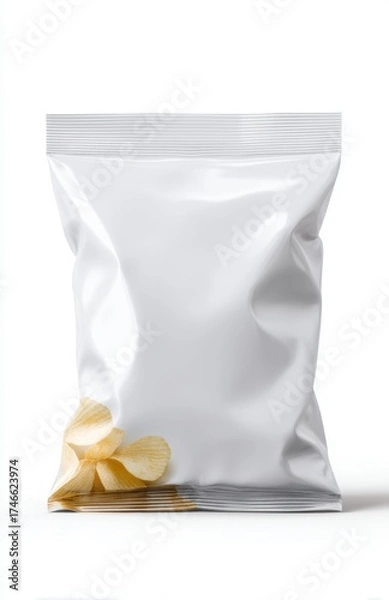 Obraz White blank packaging bag with potato chips inside on for branding