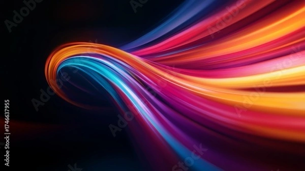 Fototapeta Dynamic flowing colors abstract digital art vivid spectrum dark background creative composition visual harmony for digital design