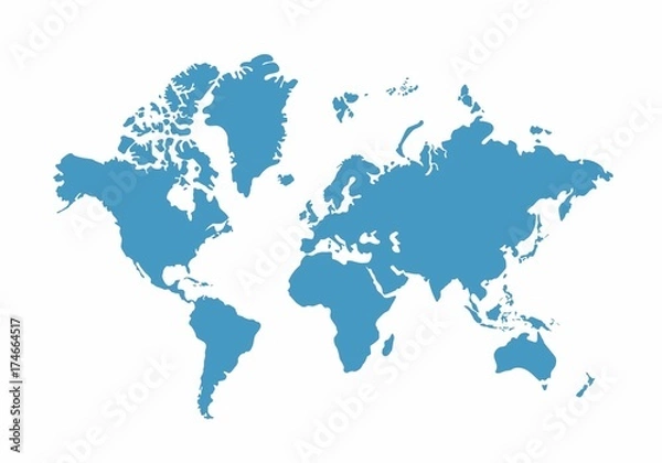 Fototapeta Blue World Map on white background, Vector Illustration