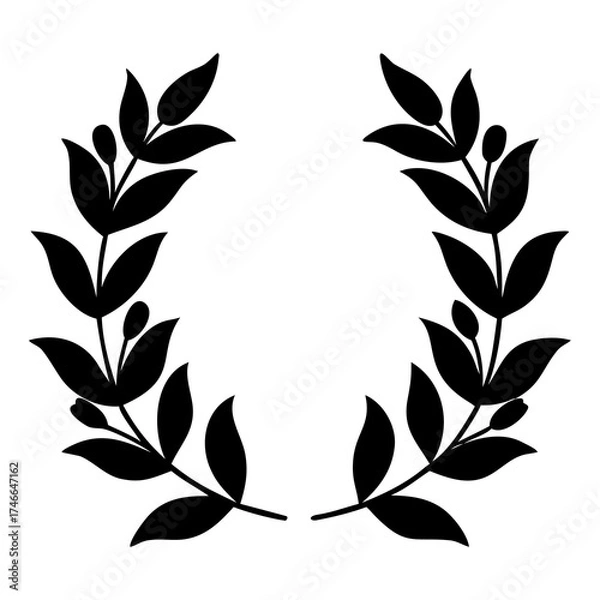 Fototapeta Elegant black laurel wreath graphic, a timeless symbol of victory, achievement, and honor. Perfect for awards, emblems, logos, certificates, and decorative frames