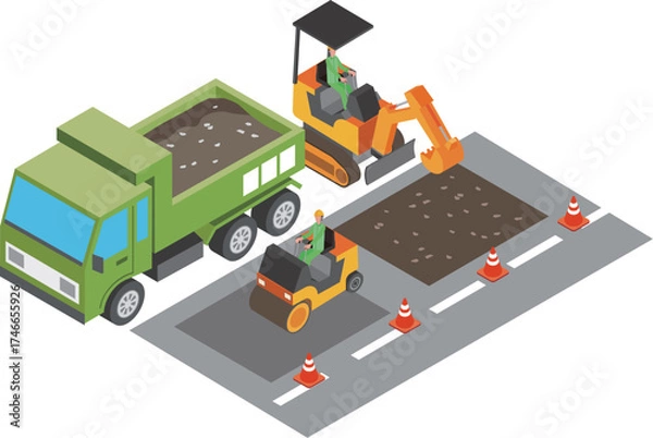 Obraz 道路工事をする作業員のイラスト