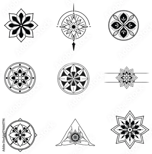 Fototapeta A premium set of nautical elements with a vector silhouette mandala design