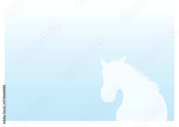 Fototapeta 青い海と白い馬のイラストのポストカード