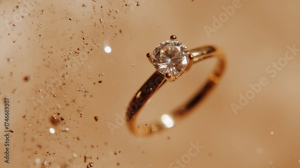 Obraz Floating diamond ring in warm golden light