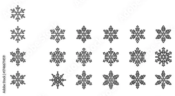 Fototapeta Vector Icons Set of A diverse collection of intricate black snowflake icons for winter. EPS Editable