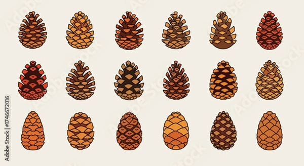 Obraz Vector Icons Set of Collection of various hand drawn pine cones botanical illustration set. EPS Editable