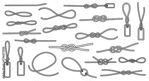 Fototapeta Vector Icons Set of Hand Drawn Vector Set of Various Rope Knots and Loops. EPS Editable