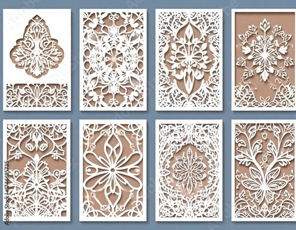 Fototapeta Decorative Laser Cut Design Elements: Ornamentals and Paper-Cut Floral Patterns