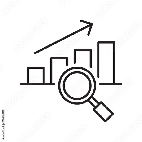Obraz Data analytics line icon, business growth outline, chart and magnifying glass.