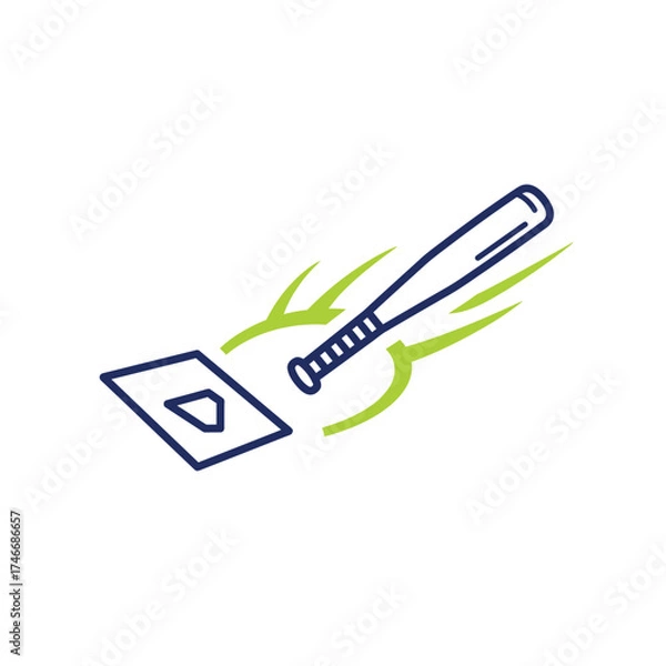 Fototapeta This vibrant vector graphic depicts a baseball bat connecting with home plate, symbolizing the excitement and competitive spirit of the sport.