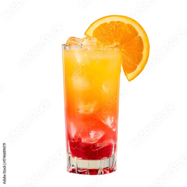 Obraz Vibrant Tequila Sunrise Cocktail with Fresh Orange Slice in Tall Glass