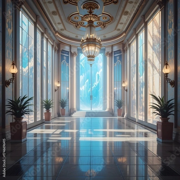 Fototapeta beautiful lighting interior, luxurious space, high-end space, elegant space, sophisticated space, digital art, AI Generative