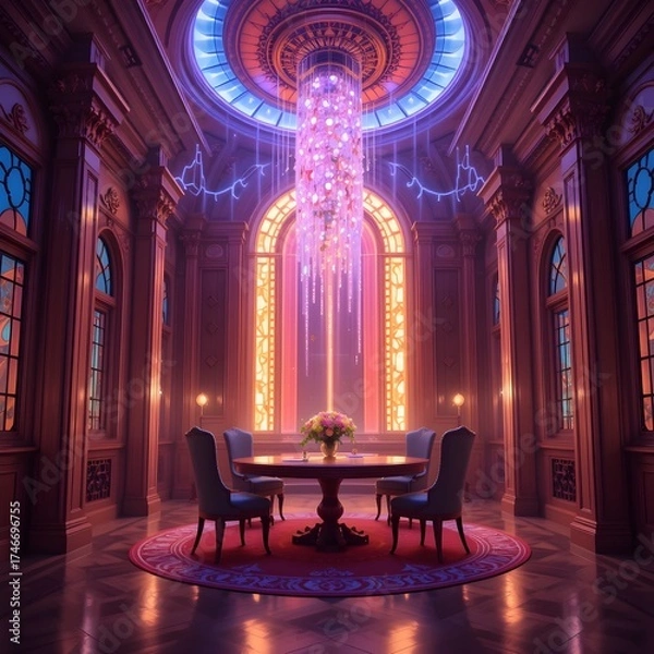 Fototapeta beautiful lighting interior, luxurious space, high-end space, elegant space, sophisticated space, digital art, AI Generative