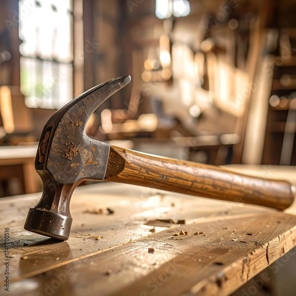 Obraz Vintage hammer on a workbench in a workshop