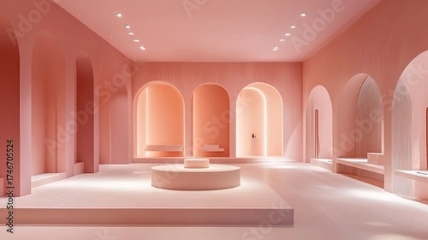 Obraz Pink interior design showroom, modern architecture, empty retail space, retail background