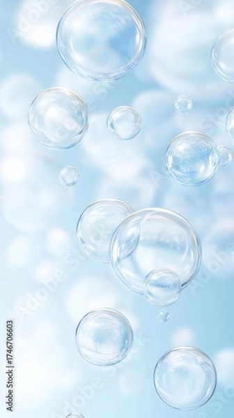 Fototapeta Microscopic Transparent Cells with Glowing Membranes in Soft Blue Background