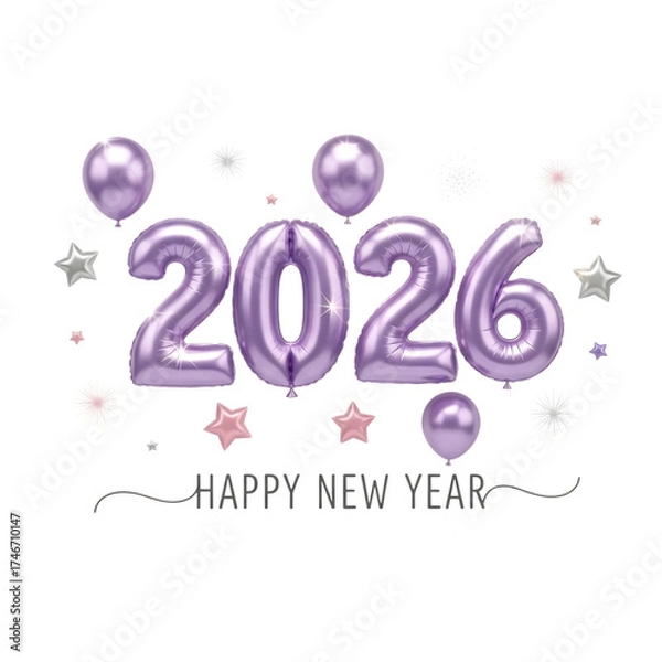 Fototapeta Sparkling 2026 balloons and stars festive happy new year celebration graphic