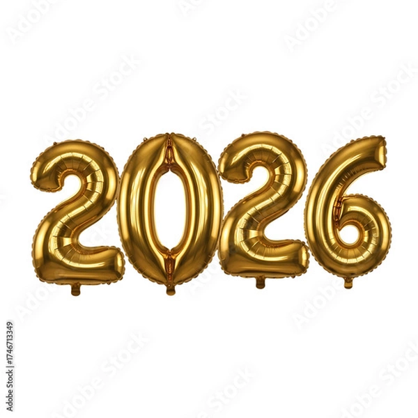 Fototapeta Golden balloons spell out 2026 shiny metallic numbers celebrating new year and future events