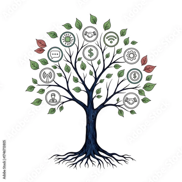 Fototapeta Digital growth tree symbolizing business development and innovation ideas