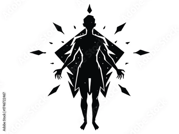 Fototapeta Vector art of silhouette of a person with diamond shapes