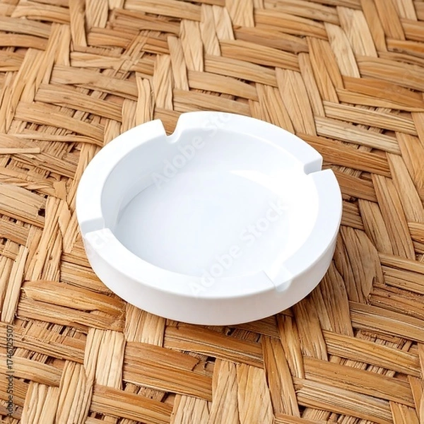 Fototapeta White ashtray on woven mat (1)