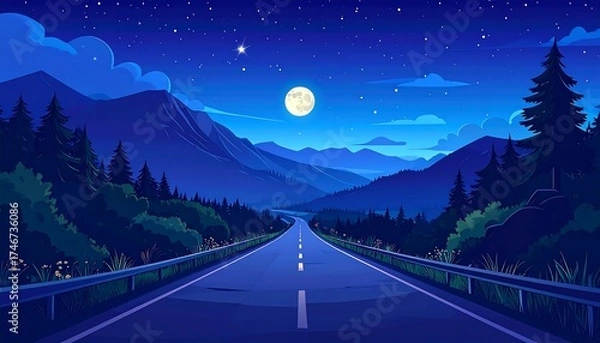 Fototapeta Winding road at night through mountains