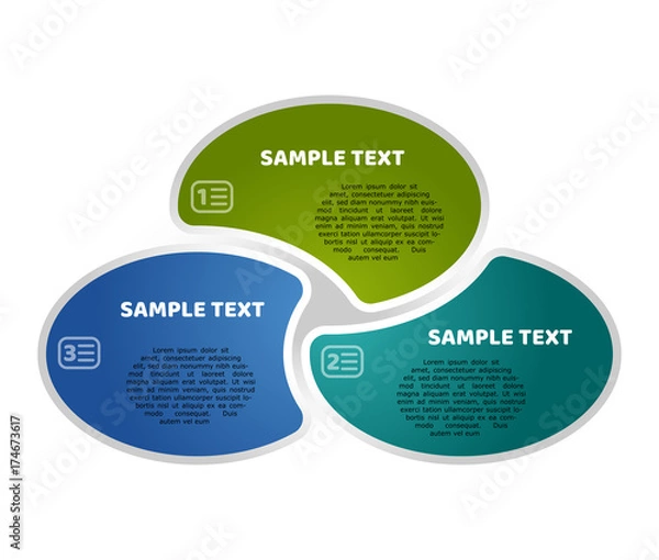 Fototapeta Circle infographic template with 3 steps. Colorful elipses with icon and sample text. For presentation and design concept. Vector illustration.