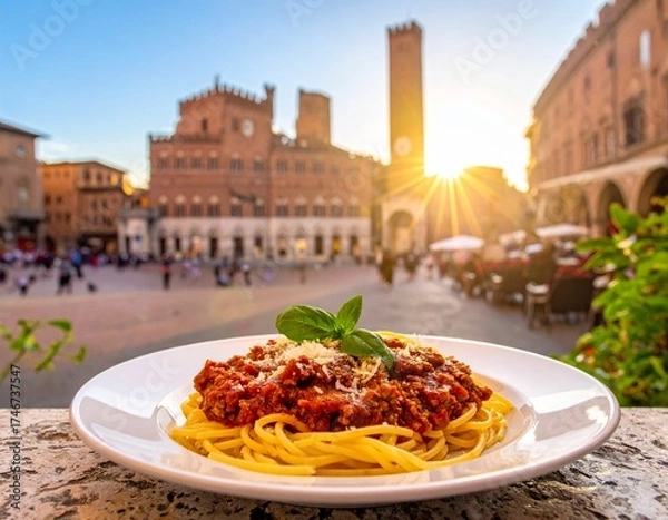 Obraz spaghetti bolognese at piazza maggiore