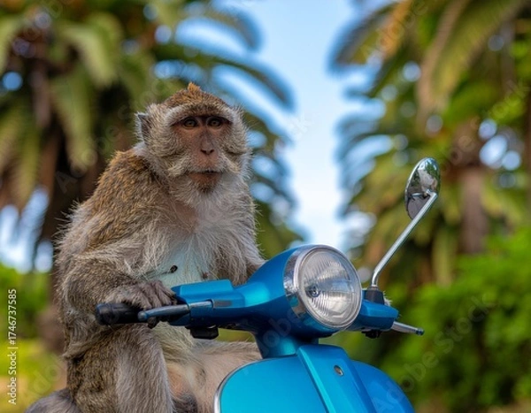 Fototapeta Monkey driving a motorcycle