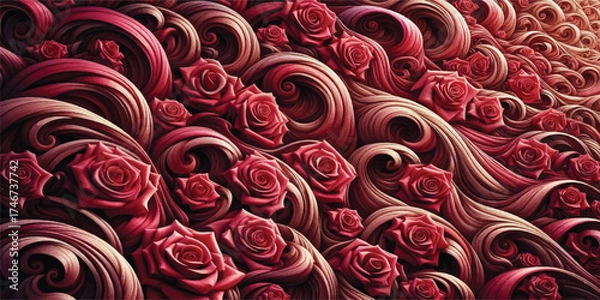 Fototapeta A captivating image featuring a wave pattern of red roses, creating a visually stunning and romantic background.