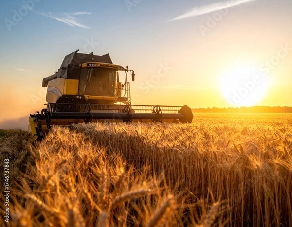 Fototapeta combine harvester working on a wheat field