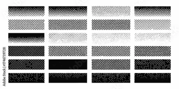 Fototapeta Collection of halftone and pattern textures with varying dot density and geometric designs