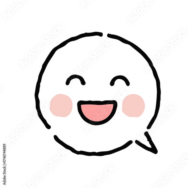 Obraz 嬉しい（にこにこ笑顔）・手描き・白地ふきだし