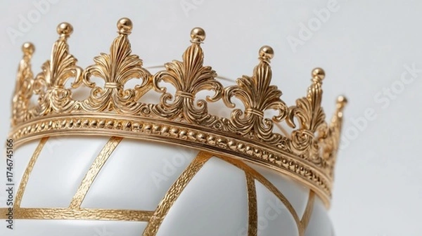 Fototapeta Elegant golden crown placed on a delicate porcelain vase showcasing intricate designs and craftsmanship in a bright indoor setting