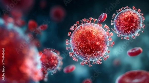 Fototapeta Microscopic view of viruses showing detail of structure in a scientific background