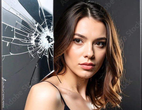 Fototapeta Woman and shattered mirror