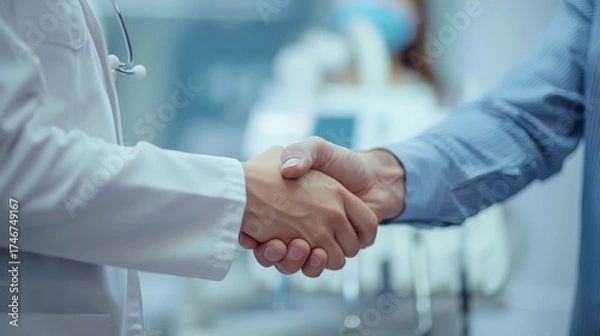 Fototapeta Dentist and Patient Shaking Hands in Clinic