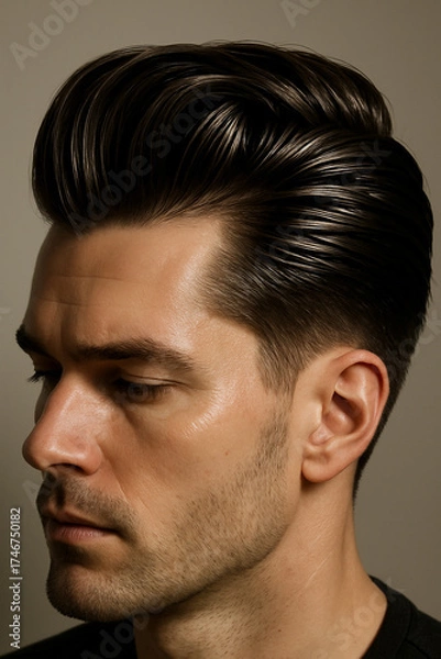 Fototapeta Stylish Male Portrait with Classic Pompadour Hairstyle in Studio
