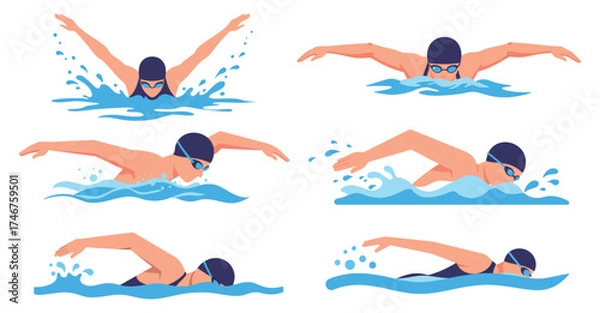 Obraz Swimmer Poses Vector Illustration