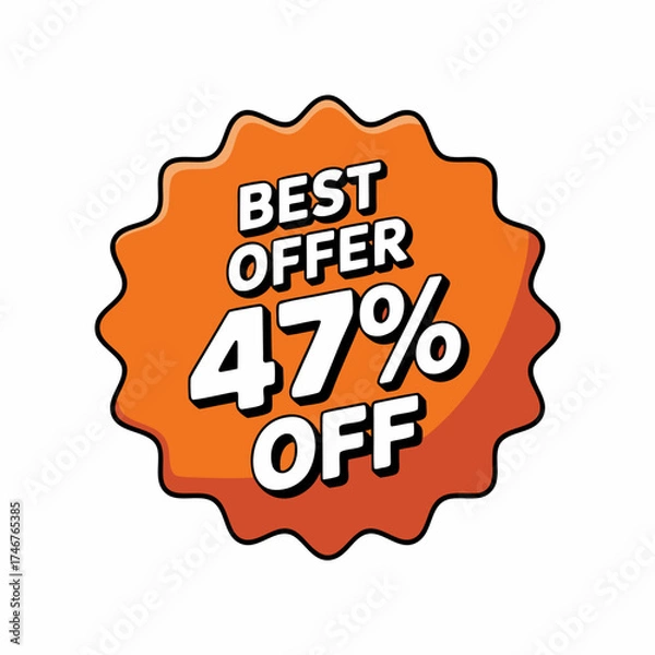 Obraz Eye-catching orange 47 percent off best offer badge label sticker isolated on white background for marketing and promotions savings